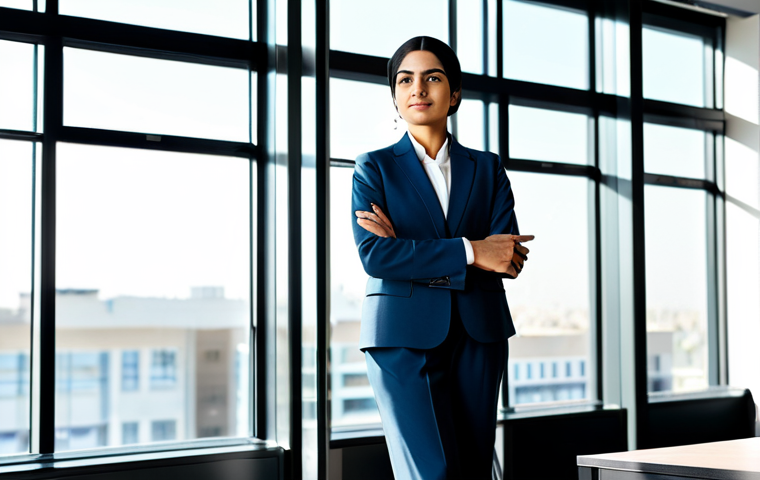 **Prompt 1:** A serene Arab woman in a modest, professional business suit, standing confidently in a modern, sunlit office. She is looking out a large window, a calm and empowered expression on her face, reflecting a sense of financial peace and freedom. The office is clean and minimalist, suggesting clarity and control. Professional photography, high resolution, natural light, safe for work, appropriate content, fully clothed, modest clothing, perfect anatomy, correct proportions, natural pose, well-formed hands, proper finger count, natural body proportions, family-friendly.