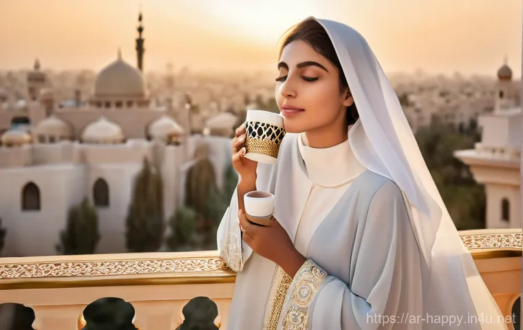 행복을 찾기 위한 여행 - **Prompt:** A serene and elegant young Arab woman, dressed in a flowing, modest yet stylish abaya in...