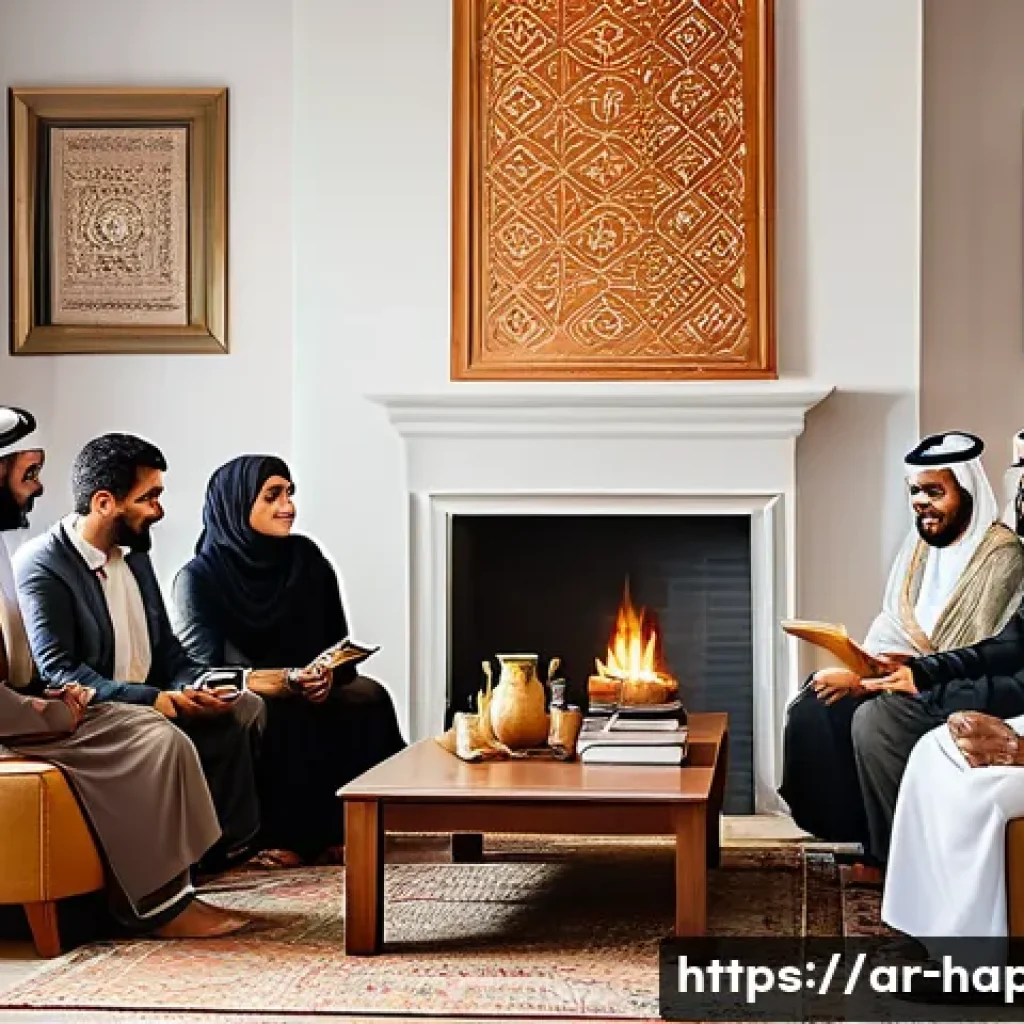 행복을 위한 사회적 연결망 만들기 - A warm and inviting scene of a diverse group of Arabic-speaking adults participating in a lively com...