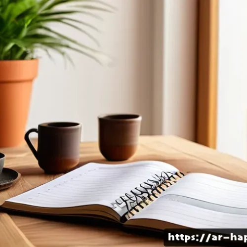 행복을 위한 성취감 높이는 방법 - A serene Middle Eastern home office scene bathed in warm natural sunlight, featuring a wooden desk w...