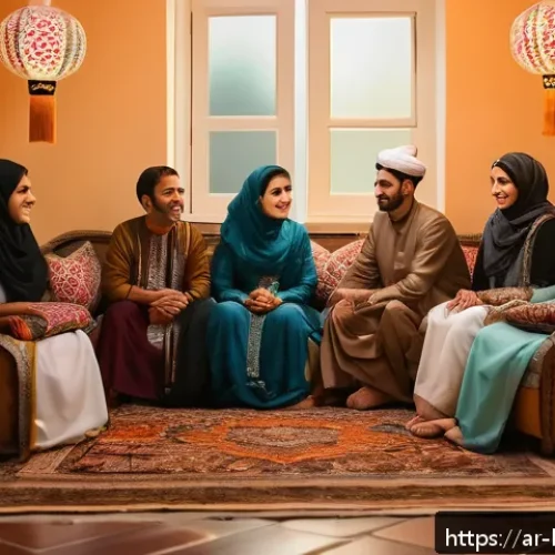 행복한 가족 관계 만들기 - A warm and cozy Arabic family scene set in a traditional Middle Eastern living room during evening t...