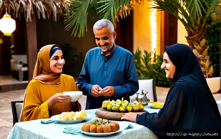행복의 문화적 차이 - Photorealistic editorial lifestyle scene of a multigenerational Arab family sharing happiness during...